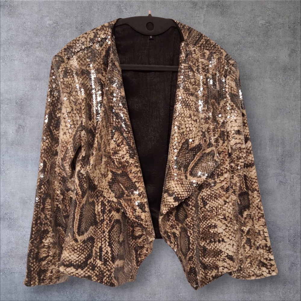 FRENCH CONNECTION Sequin Snake Print Drape Jacket/Blazer Women Size 10 - Picture 2 of 10